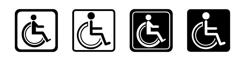 Disabled icons, Wheelchair symbols, handicapped access signs set. Wheelchair, handicapped access sign or symbols. Disabled handicap icons. Wheelchair icon symbol set