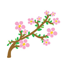Flowering branch with pink flowers on a white background. Vector illustration