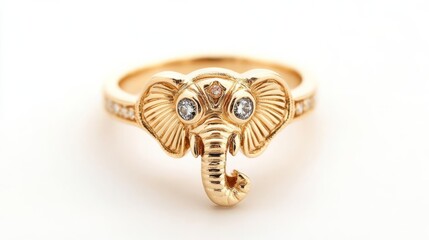 Elephant-shaped ring with gemstone eyes, symbolizing wisdom and luck