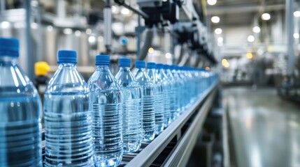 Plastic water bottles in factory production line