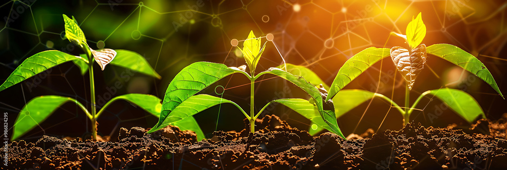 Poster soil health monitoring ai in environmental monitoring illustrated in an abstract composition where a