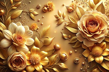 Close-up of golden roses and leaves in luxurious arrangement