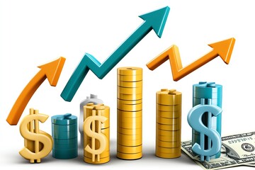 Obraz premium Investment in bonds, illustrated with clean arrows pointing upwards and simple dollar signs