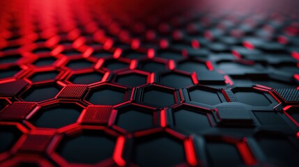 Fototapeta premium Red and black hexagons wireframe wallpaper, desktop background, minimalistic, polished, shiny
