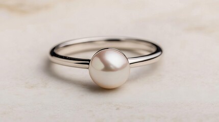 Minimalist pearl ring with a sleek silver band, embodying elegance