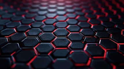 Fototapeta premium Red and black hexagons wireframe wallpaper, desktop background, minimalistic, polished, shiny