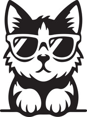 cat face with sunglass icon silhouette vector style 
