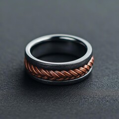 Ring with braided leather elements, merging rugged and chic styles