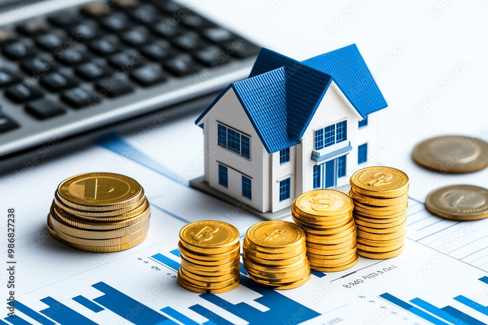 Poster long-term financial assets and book value, visualized with clean icons for properties and corporate 