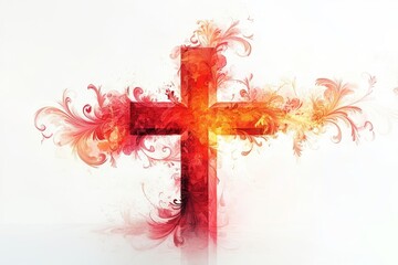 Crimson Cross Emblazoned with Floral Flourishes