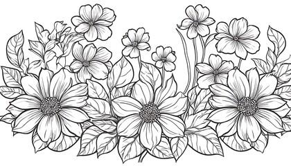 Fototapeta premium elegant black and white floral line art and illustrations for creative projects,floral pattern, line art, black and white, creativity,864
