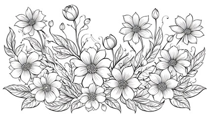 elegant black and white floral line art and illustrations for creative projects,floral pattern, line art, black and white, creativity,786