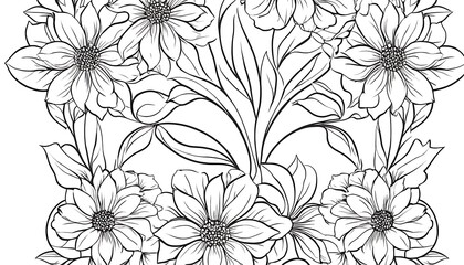 elegant black and white floral line art and illustrations for creative projects,floral pattern, line art, black and white, 9764