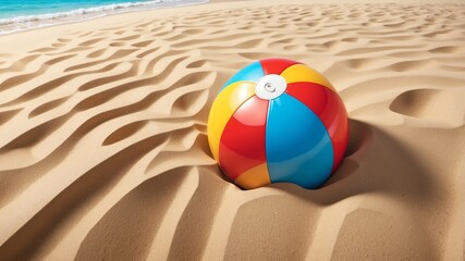 Obraz premium Colorful Beach Ball in the Sand Cartoon Background Design