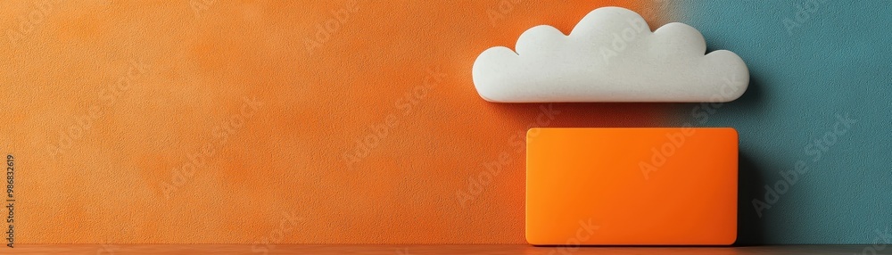 Aufkleber abstract composition with cloud and orange block on a vibrant colored backdrop.