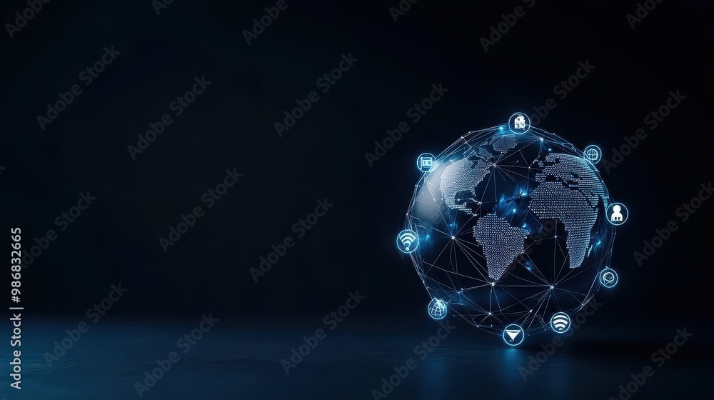 Poster abstract globe with digital connections in a dark environment, representing global communication and