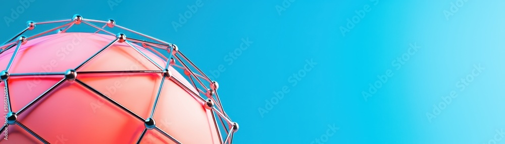 Poster abstract red and blue geometric shape on a gradient background, futuristic design element.
