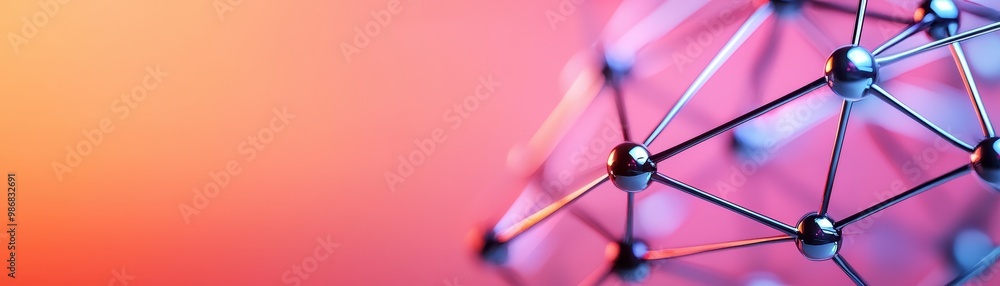 Poster abstract representation of a molecular structure on a vibrant gradient background.