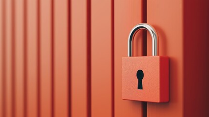 Close-up of a padlock on an orange metal door, symbolizing security and protection in a modern setting.