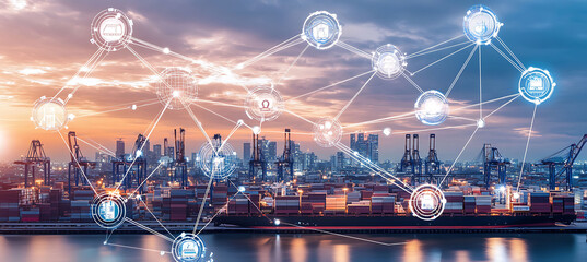 Fototapeta premium Future of smart supply chains powered by logistics automation where AI optimizes inventory levels forecasts demand and streamlines logistics operations