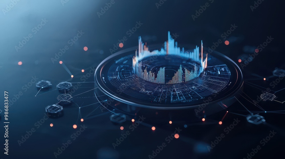 Aufkleber futuristic data visualization with vibrant colors and networks on a dark background.