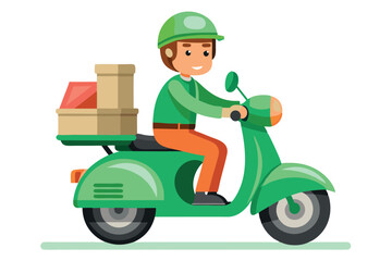 courier delivery package riding scooter motorcycle 3d cartoon illustration
