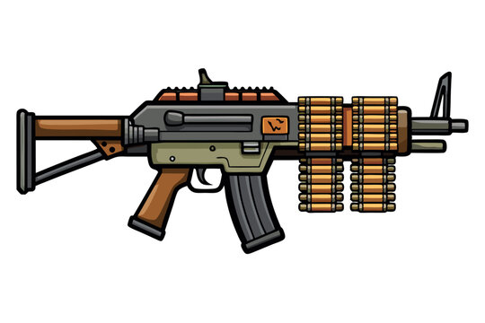 cartoon machine gun with bullets and wood clip art preview