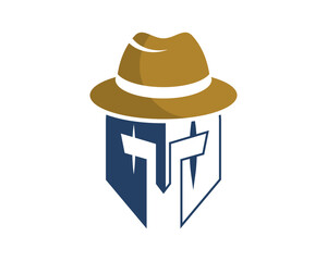 Spartan helmet with spy hat vector illustration logo