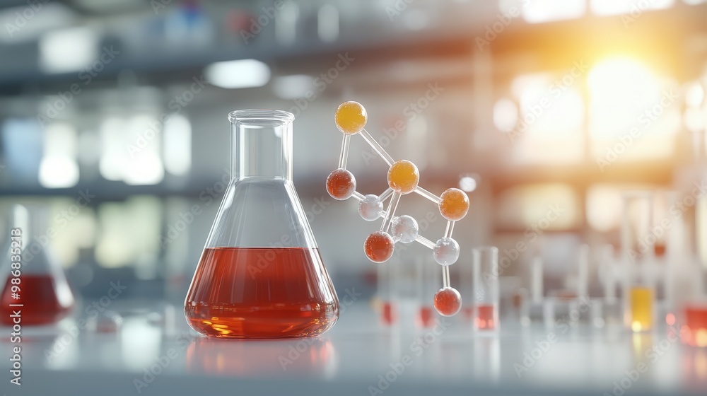 Aufkleber an intriguing look into biochemistry: bright solutions and molecular structures under light