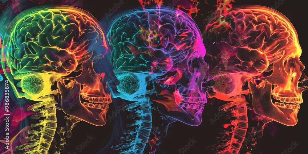 Poster Bright and intricate PET scan with a spectrum of colors representing metabolic activity in the body, perfect for educational and healthcare-related imagery