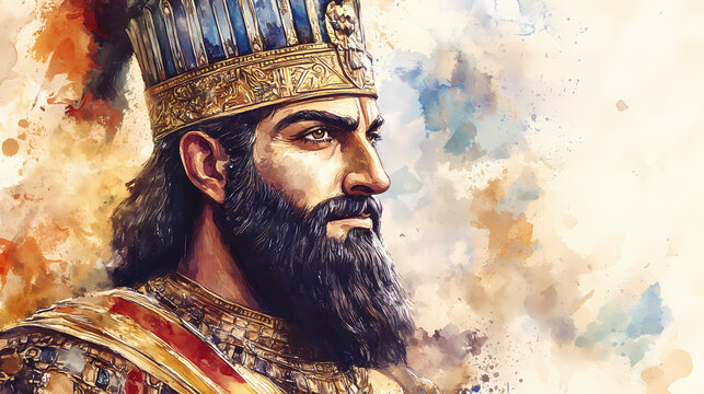 Darius the great. the majestic monarch of the persian empire. watercolor style illustration. Persian Empire. Illustration
