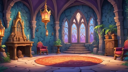 Obraz premium Enchanted Castle Interior Cartoon Background Design