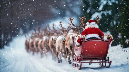 Santa Claus with his sleigh pulled by his reindeer