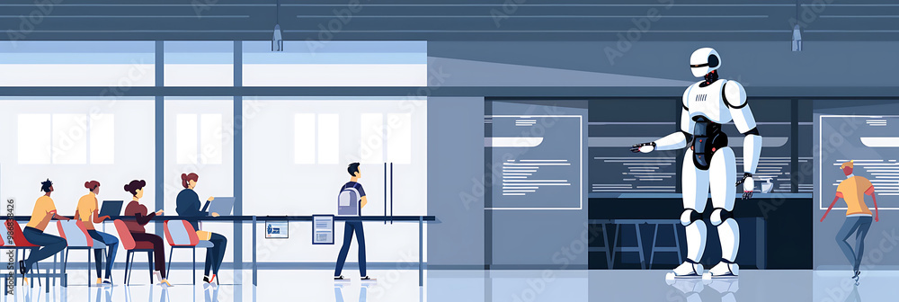 Poster vector illustration of ai recruitment solutions within talent management where artificial intelligen