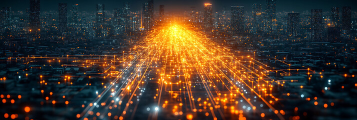 Fototapeta premium Vector illustration of AI smart building design within real estate development where artificial intelligence optimizes energy efficiency and enhances occupant comfort