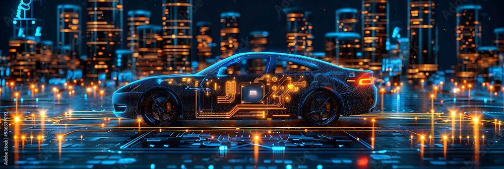 Poster vector illustration of ai vehicle diagnostics within automotive repair maintenance where artificial 