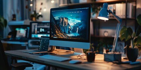 Naklejka premium Modern, visually captivating website featuring high-resolution images, smooth transitions, and a sleek design, offering an immersive and user-friendly online experience