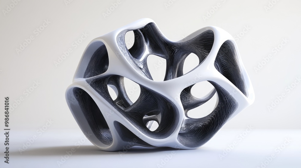 Aufkleber a 3d abstract sculpture, with intricate interlocking shapes creating a sense of depth