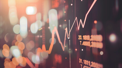 Close-up of a downward-trending line graph on a digital screen showing a significant drop in earnings, with blurred financial charts and data in the background, emphasizing the concept of economic dec