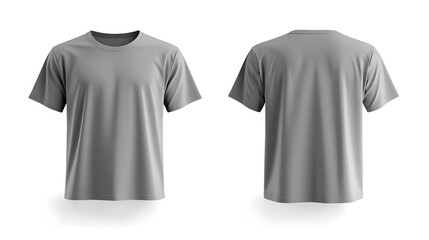 Naklejka premium Blank Gray Male T-Shirt Front and Back View on White Background for Design Mockup