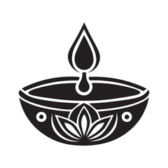 Diwali oil lamp silhouette vector art illustration isolated on white background.