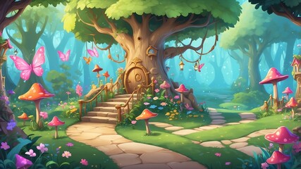 Fototapeta premium Magical Fairy Playground Cartoon Background Design