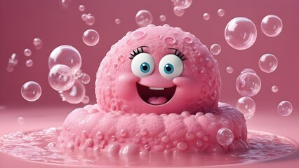 A pink, round sponge who is always surrounded by bubbles. Betty is elegant and refined, loving nothing more than to relax in a mountain of soap suds. She floats through the scene on bubbles.