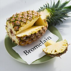 Here are some keyword-rich title suggestions in English about bromelain and pineapple:

Health Benefits of Bromelain: Unlocking the Power of Pineapple Enzymes. AI generated.