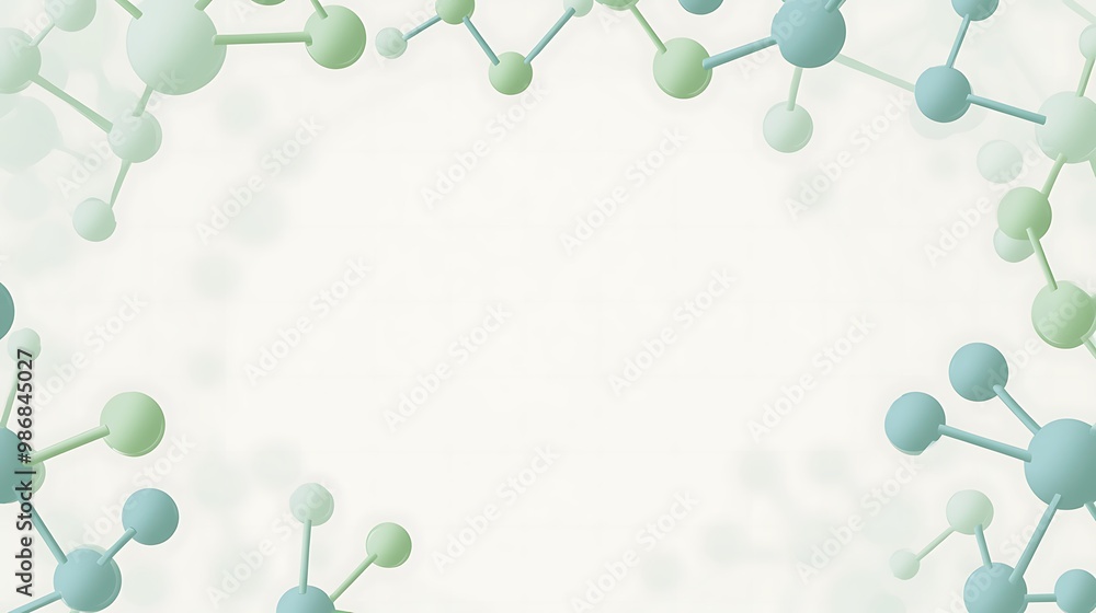 Poster abstract background with 3d molecular structure in blue and green colors on a white background with 