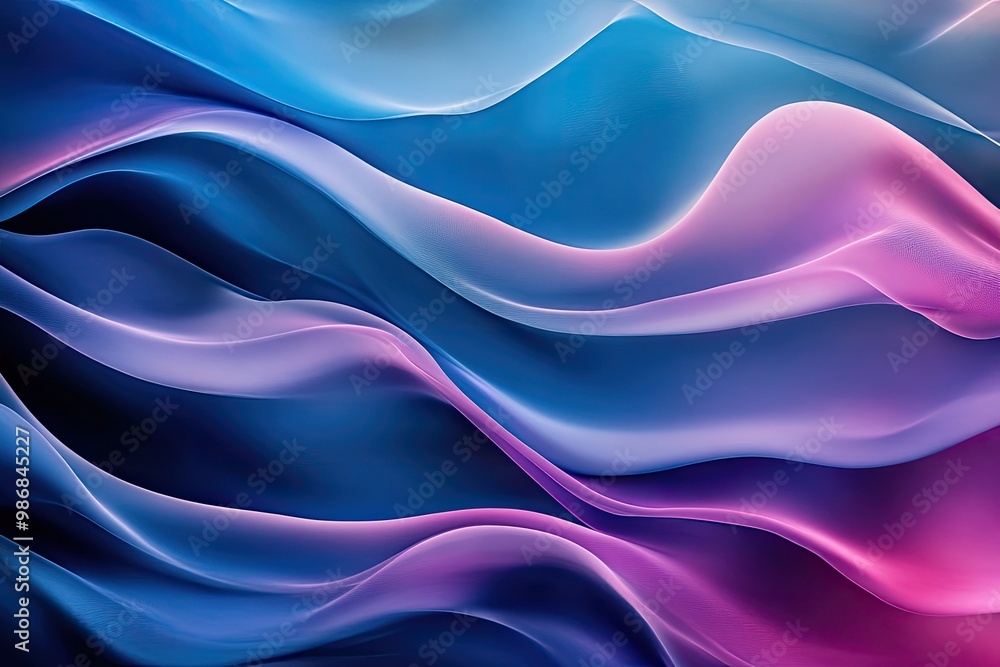 Poster abstract waves in motion, with smooth curves and flowing lines in oceanic colors