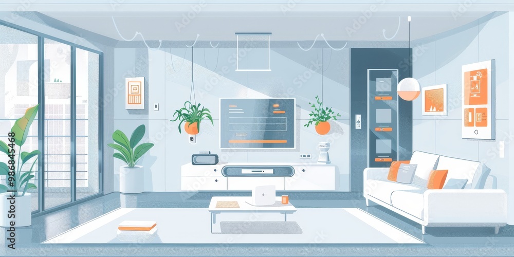 Aufkleber a smart home setup in a modern apartment featuring interconnected devices such as smart locks, voice