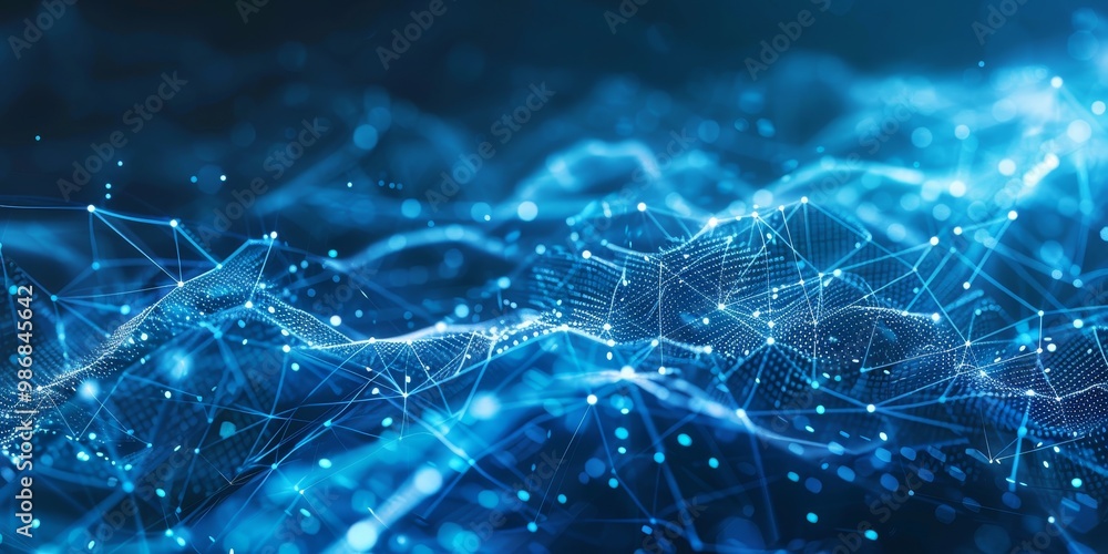 Poster high-tech visualization of a complex information web with layers of overlapping data streams and int