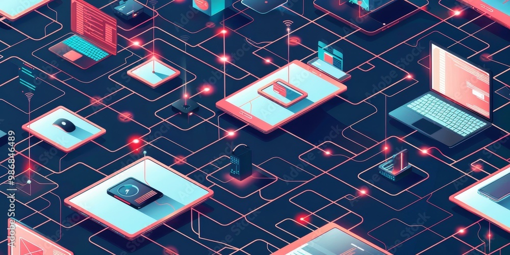 Aufkleber Visual representation of direct data sharing between multiple devices, with a focus on clean, uninterrupted connection paths and the absence of intermediary servers