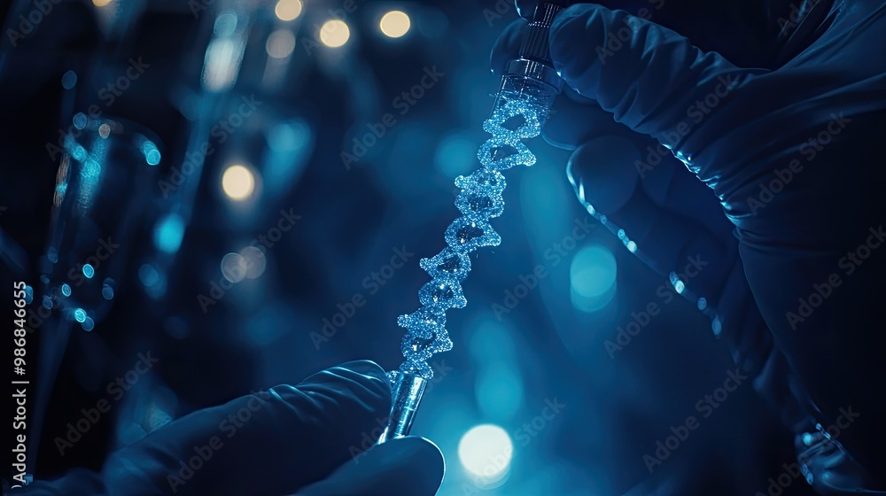 Poster biotechnology for gene editing, showcasing scientists using crispr technology to modify dna in a lab
